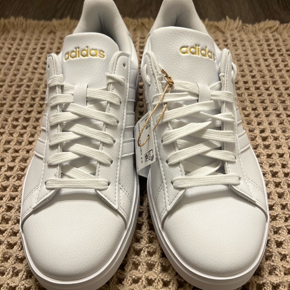 adidas White Grand Court 2.0 Sneakers with Gold Accent - Picture 8 of 12